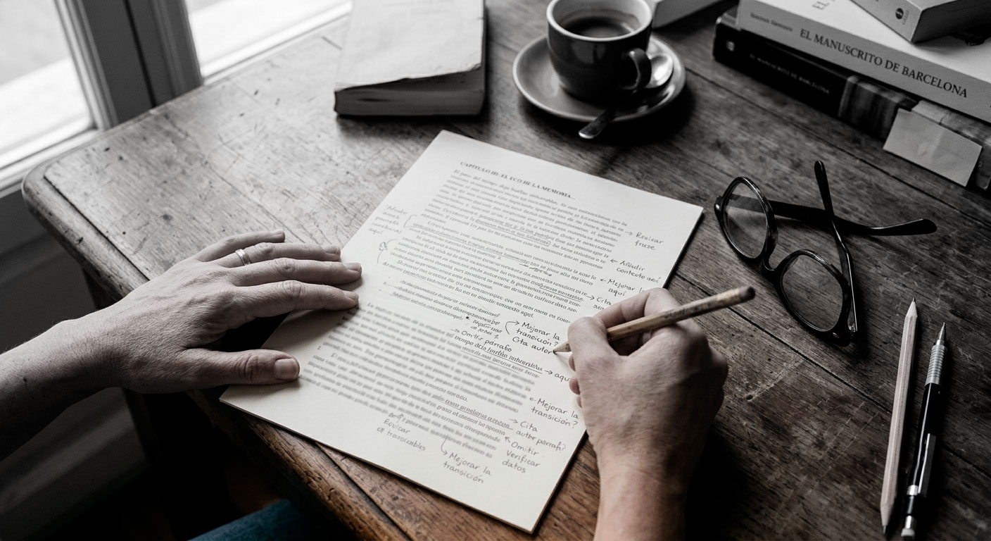 Hands annotating a manuscript